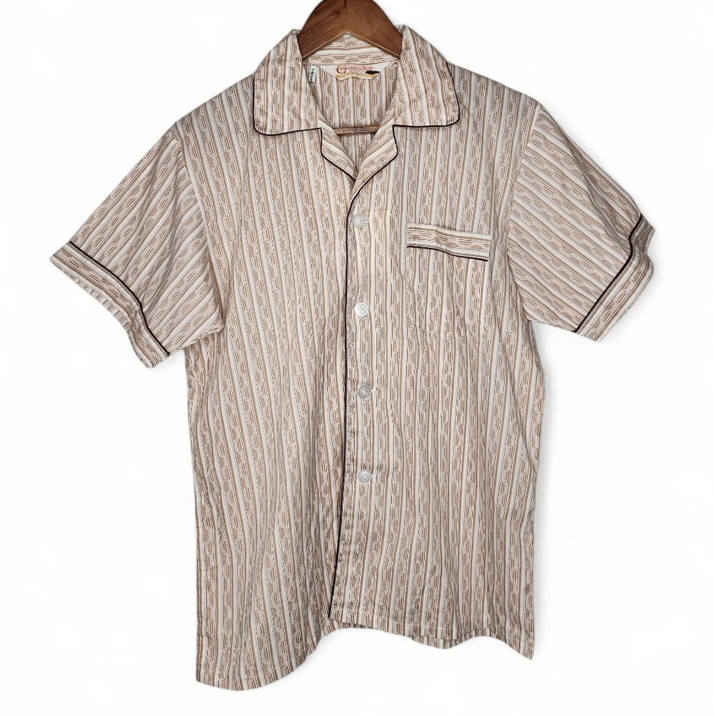 Golden Bell Brand Retro Pajama Sleep Shirt in Brown Stripe Size M
